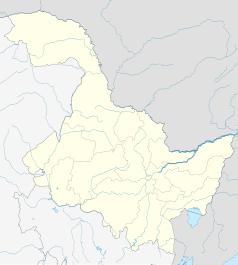 Mapa konturowa Heilongjiangu, na dole znajduje się punkt z opisem „Wuchang”