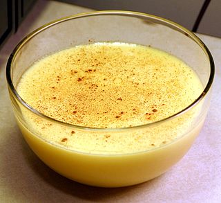 <span class="mw-page-title-main">Custard</span> Semi-solid cooked mixture of milk and egg