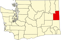 Map of Vašington highlighting Spokane County