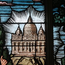 Saint Raphael Catholic Church (Springfield, Ohio) - stained glass, Upon this Rock, detail - St. Peter's Basilica.jpg