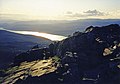 View from the summit of Schiehallion looking over Loch Rannoch into the setting sun