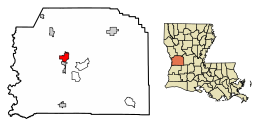 Location of Leesville in Vernon Parish, Louisiana.