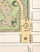 1868 El mapa de Central Park incluye el sitio futuro del Monumento a Sherman.