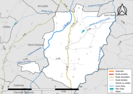 Carte en couleur présentant le réseau hydrographique de la commune