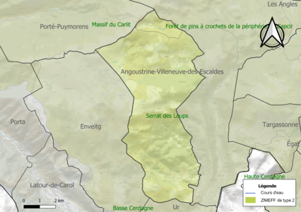 Carte des ZNIEFF de type 2 sur la commune.