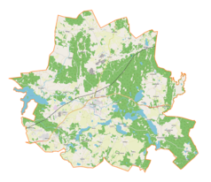 Mapa konturowa gminy Barczewo, w centrum znajduje się punkt z opisem „Kościół św. Andrzeja Apostoła”