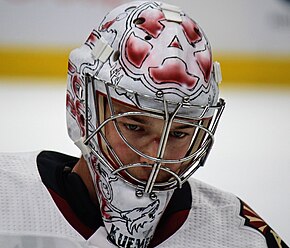 Photographie couleur d'un gardien de hockey sur glace