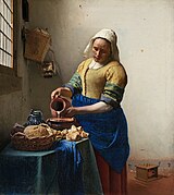 The milkmaid, by Johannes Vermeer (1650). Vermeer used umber for the shadows on the whitewashed walls, since they were warmer than those made with black.