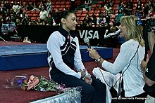 Ross giving an interview after finishing second in the all-around at the 2012 Secret U.S. Classic. Kyla Ross 553.jpg