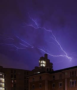 Lighting strikes on a city at night