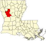 Mapa de Luisiana con la ubicación del Parish Natchitoches