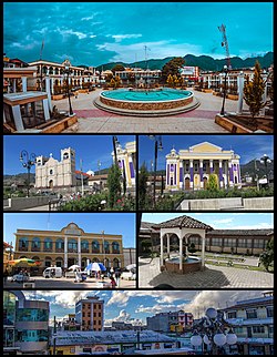 From above and from left to right: Central park, San Miguel Church, Municipal Theater, Municipal Building, building interior in the historic center and urban panorama of Totonicapán.