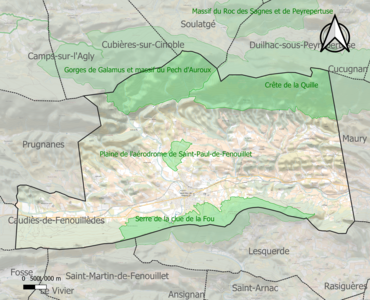 Carte des ZNIEFF de type 1 sur la commune.