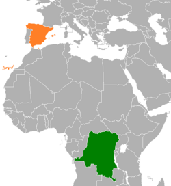 Map indicating locations of Democratic Republic of the Congo and Spain