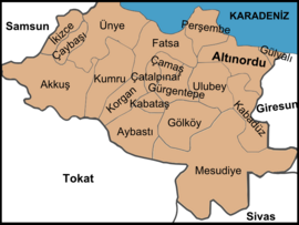 Map showing Çatalpınar District in Ordu Province