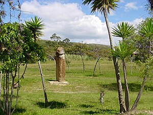 The phallic monoliths of archaeoastronomical observatory El Infiernito are the oldest remaining constructed art on the Altiplano Cundiboyacense Monumento el Infiernito.jpg