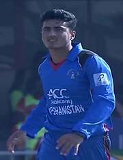 Mujeeb Ur Rahman celebrates in the field after taking a wicket in the 3rd ODI against Zimbabwe, at [[Sharjah Cricket Stadium]], Sharjah