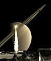 Image 67Artistic image of a rocket lifting from a Saturn moon (from Space exploration)