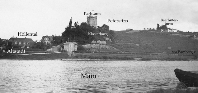 Gebiet der linken Karte auf einem Foto von 1931. Abgegangene Orte in weißer Schrift