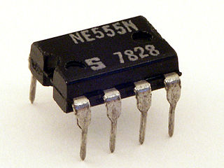 <span class="mw-page-title-main">555 timer IC</span> An integrated circuit chip for timing applications