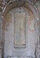 Funerary slab of Saint Thibaut de Marly in the abbey church of Les Vaux-de-Cernay (Yvelines, France). The Latin inscription is engraved: Hic jacet theobaldus abbas (Here lies Abbot Thibaut)[citation needed]