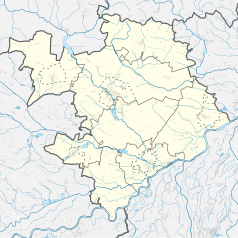 Mapa konturowa powiatu staszowskiego, blisko centrum po prawej na dole znajduje się punkt z opisem „Połaniec”