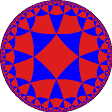 A disk tiled by triangles and quadrilaterals which become smaller and smaller near the boundary circle.