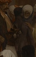 Detail from The Slave Market (1866) showing an enslaved dark-skinned male