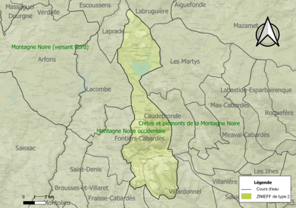 Carte des ZNIEFF de type 2 sur la commune.