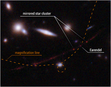 Earendel imaged by the Hubble Space Telescope NASA-Star-Earendel-HubbleST-20220330.png