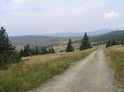 Přední Planina (vlevo vzadu za rozsáhlou pasekou) od Klínových bud