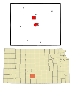 Location within Pratt County and Kansas