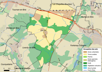 Carte des infrastructures et de l'occupation des sols en 2018 (CLC) de la commune.