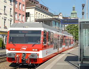 Red white train with coaches