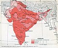 Fordeling i prosent av hinduer pr distrikt på et kart fra 1909