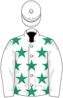 White, emerald green stars, white sleeves