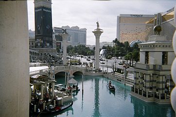 View of the outside Gondola rides from second floor balcony just outside the casino.