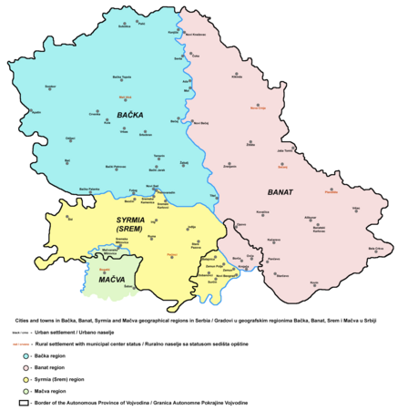 Геаграфічныя рэгіёны сучаснай Ваяводзіны (часткі гістарычных абласцей)