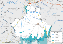 Carte en couleur présentant le réseau hydrographique de la commune