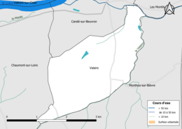 Carte en couleur présentantle réseau hydrographique de la commune