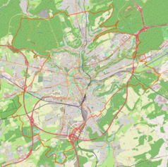 Mapa konturowa miasta Luksemburg, w centrum znajduje się punkt z opisem „Luksemburg”