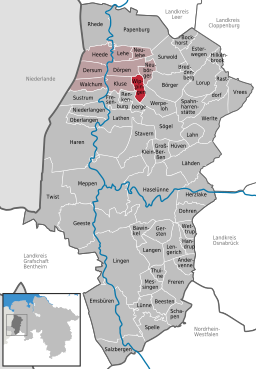 Läget för kommunen Wippingen i Landkreis Emsland