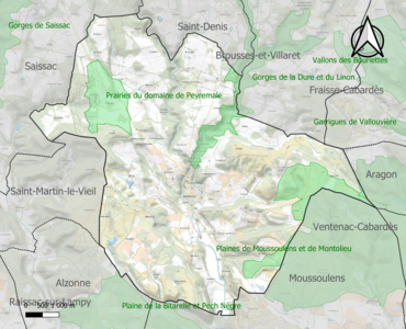 Carte des ZNIEFF de type 1 sur la commune.