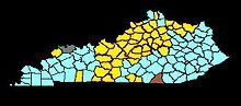 The county carried by James Buckmaster is in gray. The county carried by Darlene Price is in brown. The counties carried by Dan Mongiardo are in blue. The counties carried by Jack Conway are in yellow. 2010KyDemSenatePrimary.jpg