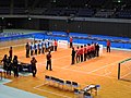 China and Iran men's teams lined-up for the introductions before the start of the game