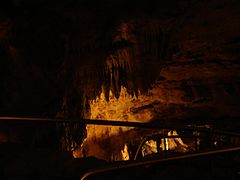 Flowstone ceiling over a switchback