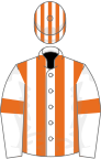 White and orange stripes, white sleeves, orange armlets