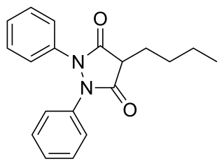 <span class="mw-page-title-main">Phenylbutazone</span> Nonsteroidal anti-inflammatory drug (NSAID)