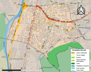 Carte en couleurs présentant l'occupation des sols.