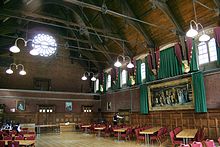 The Great Hall (1889) with Jane Benham Hay's 'The Florentine Procession' on display. Cmglee Cambridge Homerton College hall hdr.jpg